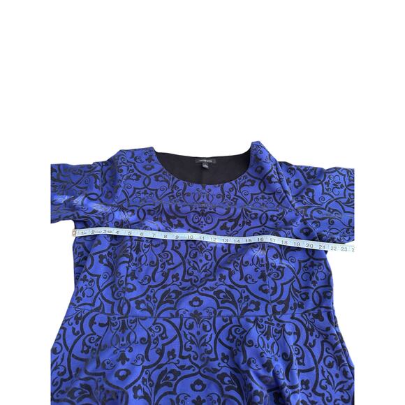 Land's End Plus Blue Black Work Velvet Brocade Ornate Short Sleeve Dress Size 1X - Picture 9 of 12
